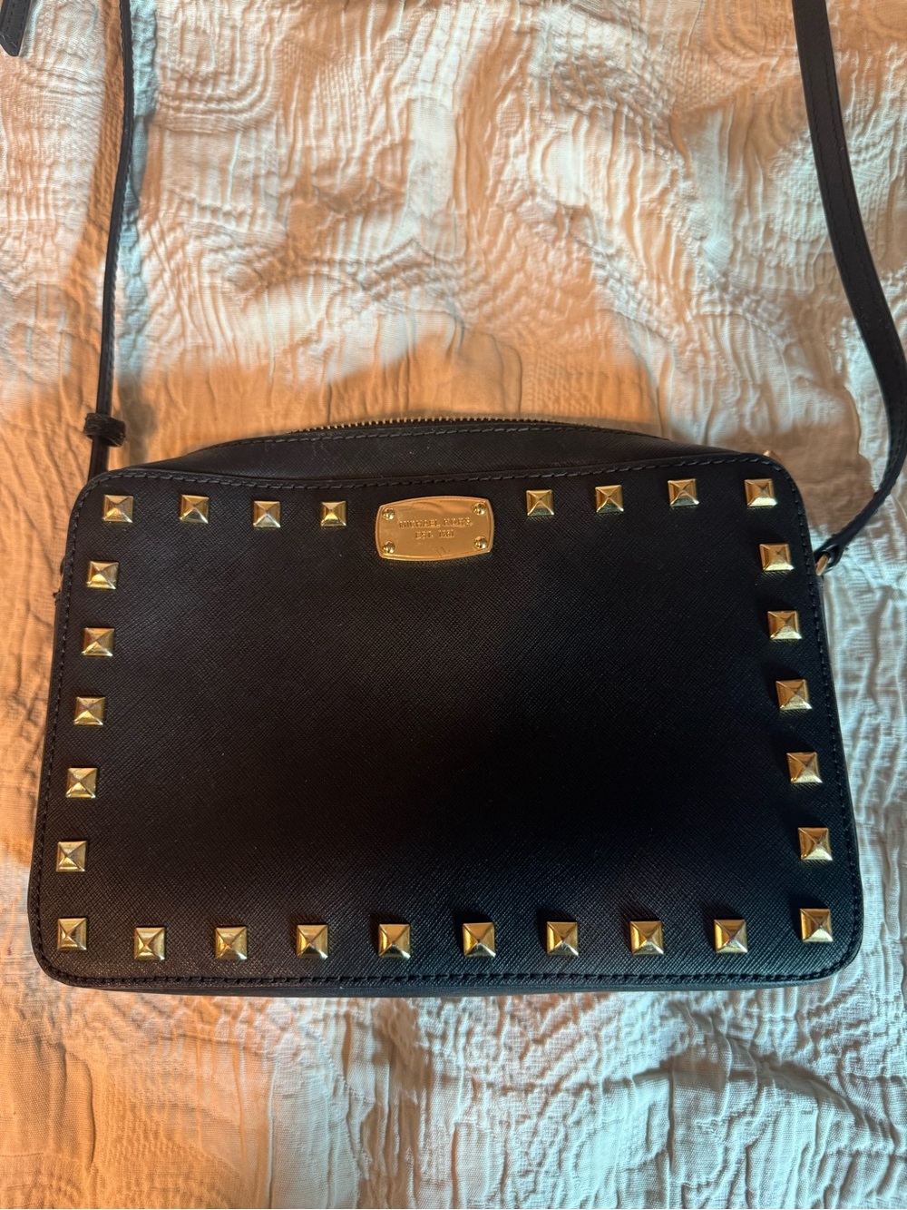 Michael Kors Black Crossbody with Gold Stud Trim